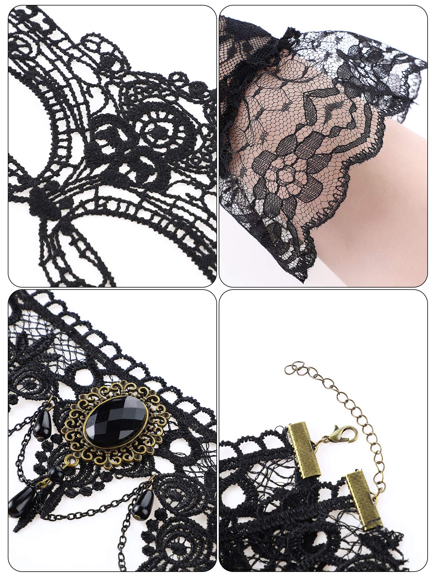 ZIBUYU 3Pcs Lace Gloves Set for Women with Mask and Lace Chain Choker, Black Gothic Masquerade Mask Set for Cosplay, Party, Prom, Festival Rave, Carnival, Halloween ZIBUYU 3Pcs Lace Gloves Set for Women with Mask and Lace Chain Choker, Black Gothic Masquerade Mask Set for Cosplay, Party, Prom, Festival Rave, Carnival, Halloween